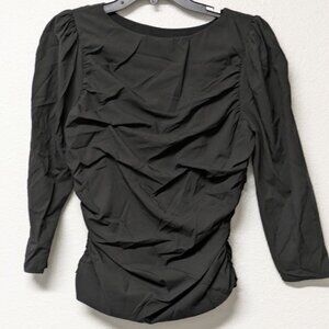 SENLIS Black Ruched Puff Shoulder Sleeves Blouse Top - Small